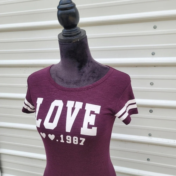 Reflex Womens Women’s S Knit Purple Round Neck T Shirt Short Sleeve LOVE White - Picture 3 of 9